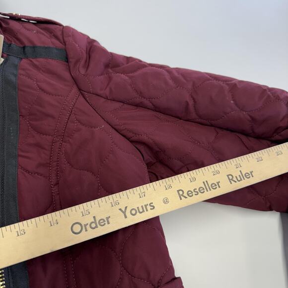 Guess Jacket Womens Small Burgundy Quilted Sherpa Collar Moto Asym Gold Zips - Picture 9 of 9